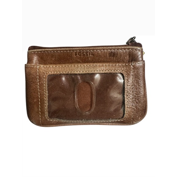 Fossil Patchwork Leather Coin Purse Card Holder Cheetah Print Zipper Key Ring - Picture 2 of 3